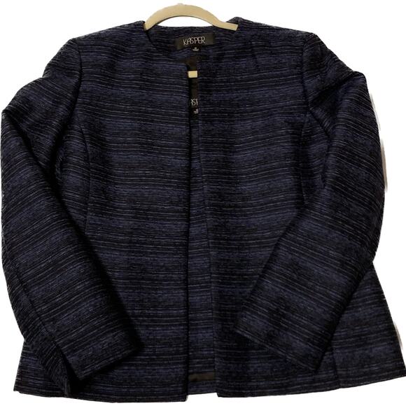 Kasper 2 Piece Womens Sleeveless Top Matching Blazer 10 Blue Black Classy Office - Picture 1 of 12